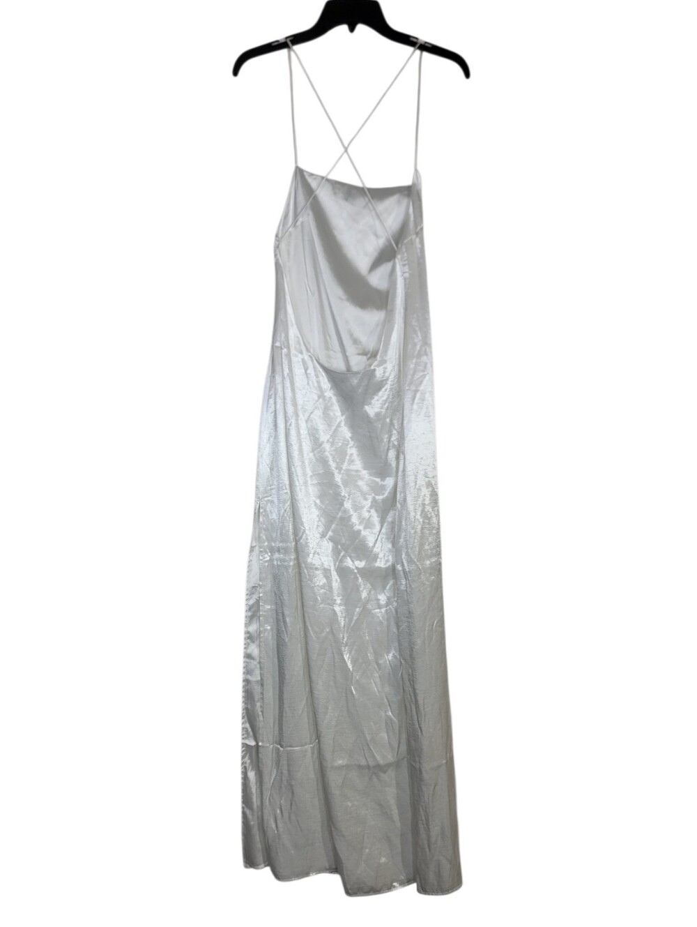 Meshki satin Criss cross back Maxi dress side slit